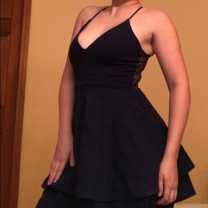 Lulu’s Navy Blue Dress with Lace Back
